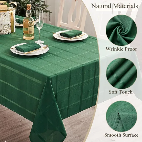 Vista 4 de Mantel rectangular de jacquard a cuadros, impermeable, lavable, mantel de tela sólida para uso en interiores o exteriores