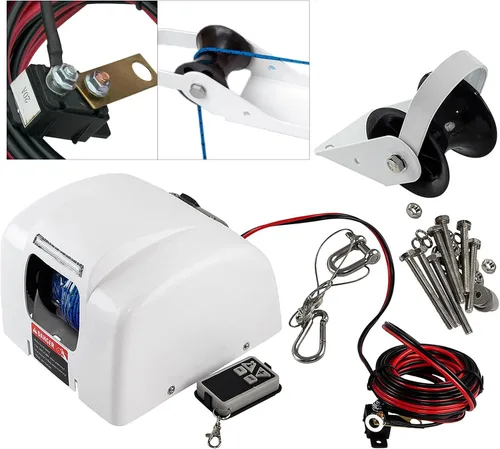 Vista 3 de Cabrestante de anclaje eléctrico de 45 libras con control remoto inalámbrico, cabrestante de anclaje eléctrico de barco de 12 V con control remoto