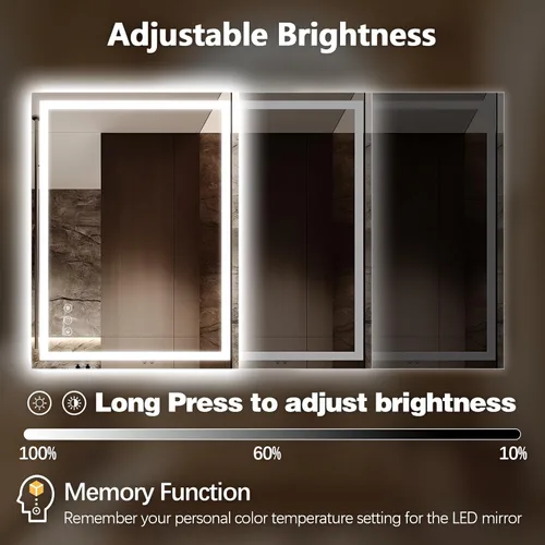 Vista 4 de Espejo de baño LED de 32 x 24 pulgadas con luces, espejo de tocador de baño iluminado frontal y retroiluminado para pared, espejo de maquillaje LED