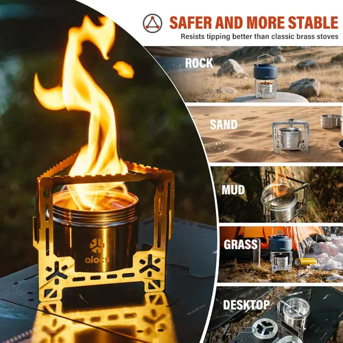 Vista 4 de Alocs Estufa de alcohol de 2250 W, estufa de camping con cubierta sellada, estufa individual de acero inoxidable con soporte plegable
