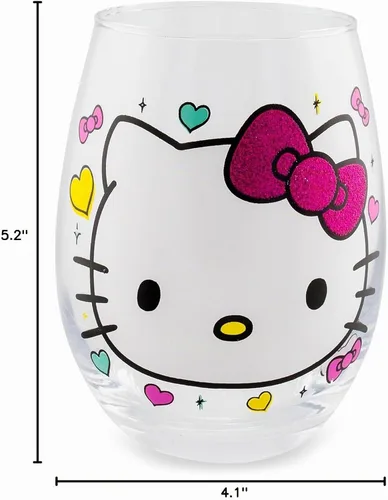 Vista 8 de Silver Buffalo Sanrio Hello Kitty You Had Me At Hello Glitter - Vaso de vino sin tallo para cócteles, capacidad para 20 onzas Hello Kitty Me Tuviste