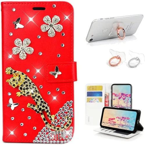 Vista 13 de Bling - Funda tipo cartera compatible con iPod Touch 5 y iPod Touch 6, elegante funda de piel con diseño de estrella y mariposa 3D hecha a mano