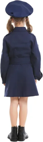 Vista 4 de AGQT Disfraz de oficial de policía para niñas, Halloween, cosplay, talla 6-14T