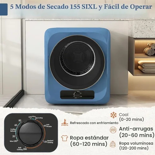 Vista 6 de Auertech Juego combinado de lavadora y secadora portátil, lavadora totalmente automática de 14 libras y secadora de ropa portátil de 1.5 pies Azul