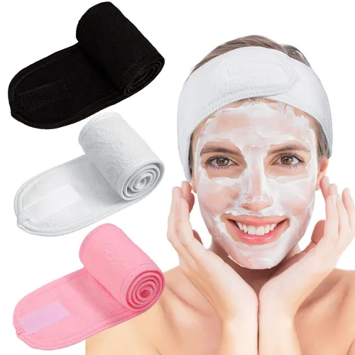 Vista 14 de Whaline Diademas faciales de spa, 3 piezas, diadema de tela de toalla suave y ajustable para lavado de cara, ducha, cubierta facial, yoga