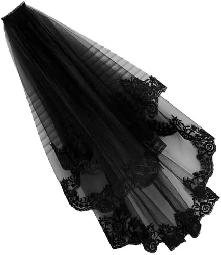 Vista 7 de NUOBESTY Velo de novia negro con peine velo de catedral nupcial velo de boda peine para el cabello de Halloween decorativo para novias y mujeres