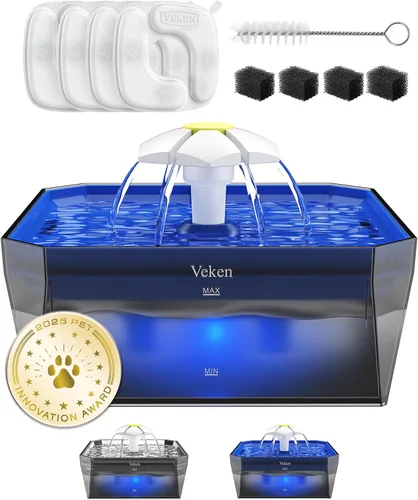 Vista 20 de Veken Fuente de agua para gatos pequeña apta para mascotas con bomba silenciosa, fácil de limpiar y montar, mini dispensador de agua para mascotas