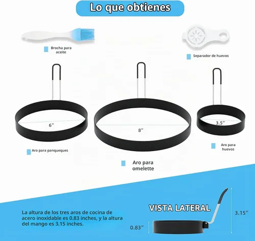 Vista 6 de Anillo de tortilla de 8 pulgadas, anillo para panqueques de 6