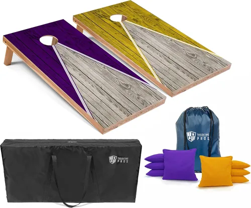 Vista 24 de Tailgating Pros Juego de tablero de Cornhole ligero con diseño piramidal con bolsas de frijoles y estuche de transporte, juego de cornhole