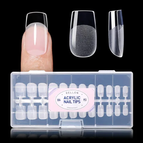 Vista 15 de Gellen - Puntas de uñas cortas de almendra, 504 unidades, gel suave transparente de cobertura completa, 12 tamaños Almendra corta transparente