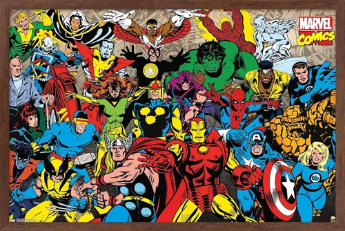 Vista 9 de Trends International Marvel Comics - Póster de pared de línea retro, 14.725 x 22.375 pulgadas, versión enmarcada de madera de granero
