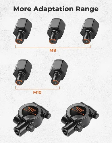 Vista 2 de Espejos laterales para motocicleta, espejos retrovisores laterales de 0.315 in, 0.394 in, motocicleta para manillar de 7 8 pulgadas para Yamaha Fz 8