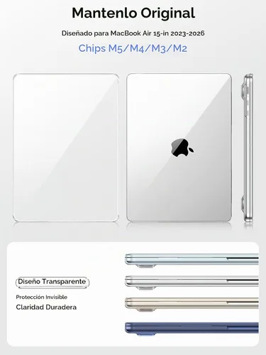 Vista 2 de EooCoo Funda para MacBook Air de 15 pulgadas M5 M4 M3 M2 2026-2023 Cristal transparente