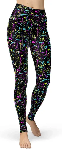 Vista 13 de sissycos - Leggings para mujer de los años 80 con estampado neón salpicado artístico, suaves como la seda y elásticas Splash abstracto