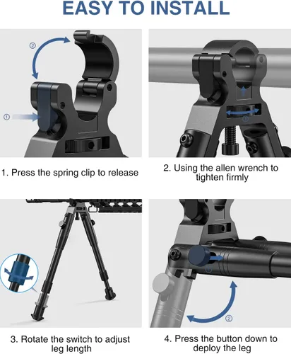 Vista 4 de Bipods for Rifles Clamp-on Rifle Bipod Quick Release Barrel Clamp Bipod for Hunting and Shooting Design