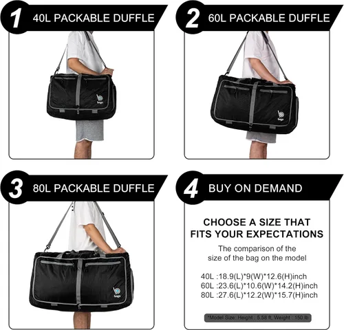 Vista 12 de Bago Travel Duffle Bag for Women & Men. Medium Duffel Bag for Traveling Todo negro