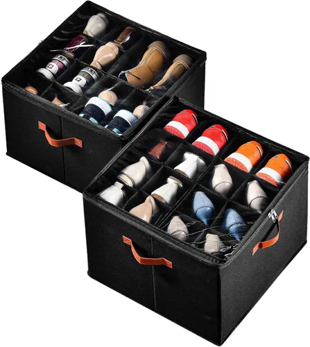Vista 8 de INSTY Organizador de zapatos para armario con capacidad para 24 pares, contenedor plegable grande de almacenamiento de zapatos caja compartimento