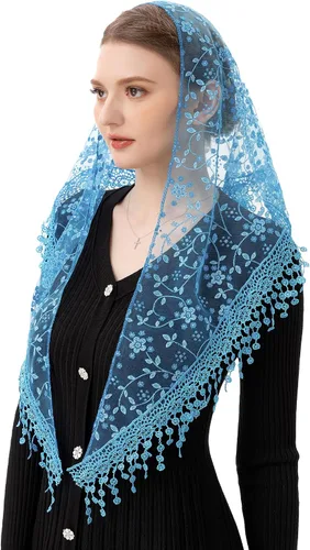 Vista 16 de Velo de Encaje Triangular Mantilla Catedral de PAMOR para Cubierta de Cabeza, Velo de Capilla para Misa, Novias, Damas de Honor beige y negro