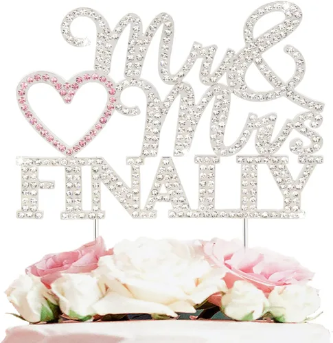 Vista 7 de Finally Mr & Mrs - Decoración de pastel de diamantes de imitación de boda dorada y rosa, perfecta para despedidas de soltera, compromiso, bodas