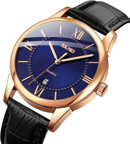 Vista 2 de SKMEI Relojes para hombre cuero marrón clásico analógico reloj de cuarzo para negocios moda casual fecha 3ATM impermeable para amantes del reloj