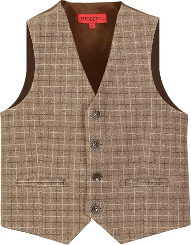 Vista 22 de Gioberti Chaleco de traje formal a cuadros Tweed para niño 63 - Gráfico Marrón