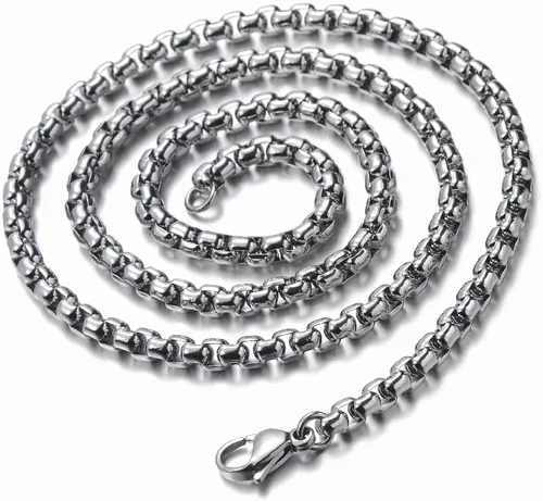 Vista 5 de Collar con colgante de mancuernas de acero para hombre con cadena de 30 pulgadas, oro plateado