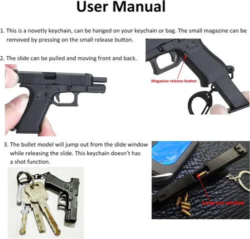 Vista 4 de Mini llavero de pistola, llavero táctico pequeño con forma de pistola, llavero con forma de pistola, regalo para hombres, niños, mujeres, niños
