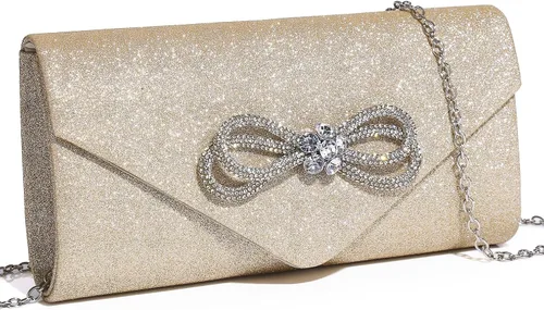 Vista 19 de Bolso de noche para mujer, con lazo de cristal brillante, con solapa, bolso de mano para mujer, boda, fiesta, baile de graduación