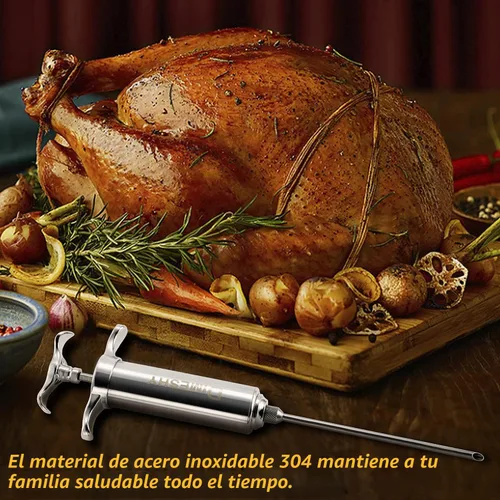 Vista 7 de Kit de inyector de carne de acero inoxidable 304 resistente con barril de gran capacidad de 2 onzas con 3 agujas comerciales de adobo Jeringa