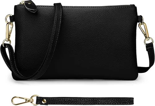 Vista 2 de YALUXE Cartera de mano de piel auténtica para mujer con correa cruzada