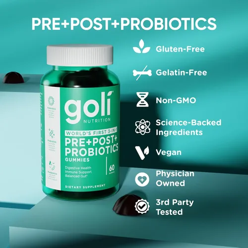 Vista 9 de Goli Pre Pro - Gomitas postbióticas - La primera fórmula 3 en 1 del mundo con probióticos DE111, prebióticos XOS, postbióticos MCC1849, veganas, sin