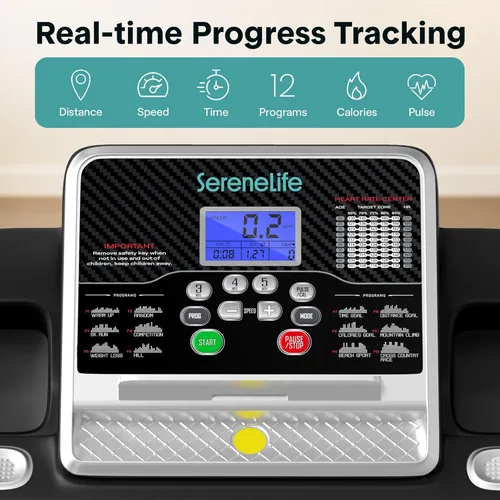 Vista 3 de SereneLife Máquina de ejercicios eléctrica plegable para caminadora – Entrenador de fitness digital compacto inteligente con sincronización