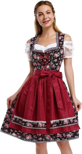Vista 10 de GloryStar Vestido de cerveza de tirolesa alemana para mujer, disfraz de 3 piezas para el festival de carnaval bávaro del Oktoberfest 2 piezas - azul