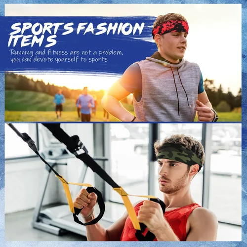 Vista 4 de 18 Pcs Sports Sweatbands for Men Women Camo Headbands Workout Non Slip Headbands Breathable Head Band Fitness Stretchy Unisex Hairband for Yoga