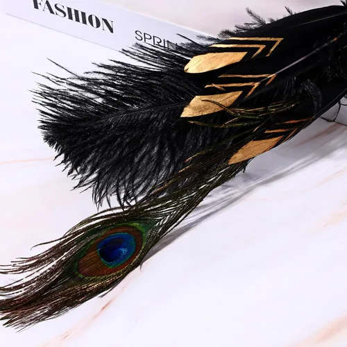Vista 7 de Aroncent Máscara de plumas para mujer: máscara de filigrana de metal veneciano con cadena desmontable, fiesta de Halloween Negro