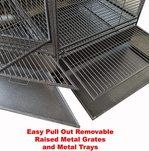 Vista 4 de Jaula de hierro forjado, loro de esquina extragrande, puertas de alimentador chapadas sólidas con protector de semillas de metal alrededor