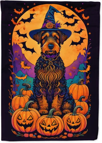 Vista 69 de Caroline's Treasures DAC1466GF - Bandera decorativa para jardín de Halloween de Affenpinscher Witchy para jardín, decoración para patio exterior