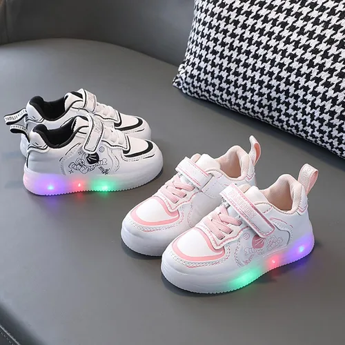 Vista 3 de Zapatos deportivos con luces LED para niños zapatos con luz zapatos blancos pequeños antideslizantes parte inferior suave morado 12-18 meses