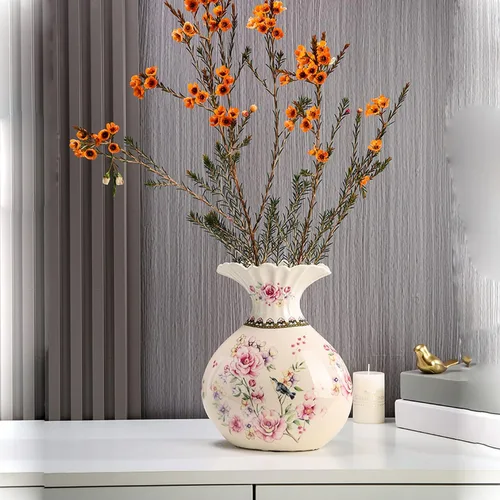 Vista 12 de Jarrón chino de porcelana de cerámica para decoración del hogar, florero japonés de 10.5 pulgadas, recipiente sofisticado para ramas decorativas