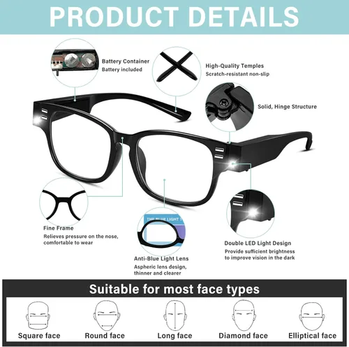 Vista 4 de Reading Glasses with Lights and Magnifier Bright LED Readers Lighted Magnifying Glasses Lighted Eyeglasses