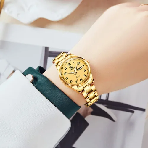 Vista 4 de OLEVS Reloj de plata para mujer, analógico, de cuarzo, diamante, elegante, de acero inoxidable, dos tonos, fecha, impermeable, luminoso