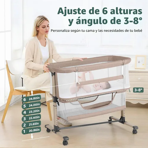 Vista 5 de Cowiewie Moisés Cuna de Noche, Portátil, Transpirable, Moisés Ajustable para Bebé para Noches Tranquilas, Beige