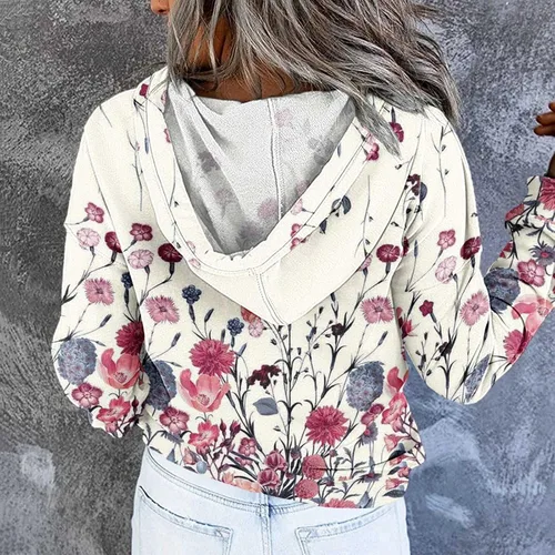 Vista 4 de Sudadera con capucha de manga larga con botones para mujer, con bolsillo, casual, con cordón y ligero