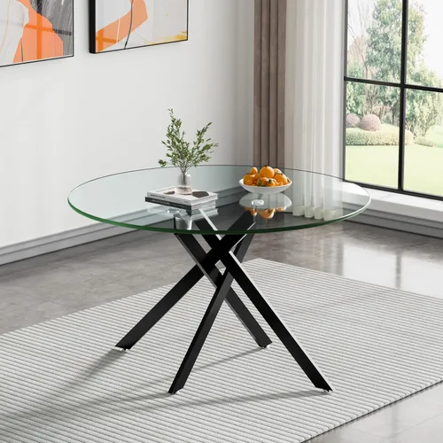 Vista 22 de Mesa de comedor redonda, mesa de cocina de vidrio de 36 pulgadas para 4 personas, mesa de comedor de vidrio templado con patas de metal plateadas