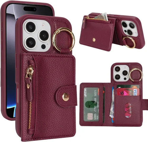 Vista 11 de Funda para iPhone 14 Plus con tarjetero, color negro Funda con cremallera y ranura para mujer y hombre