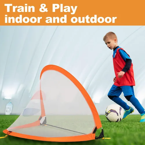 Vista 4 de Porayhut Red de fútbol de apertura rápida para niños, juego de 2 estacas portátiles 210D Oxford extra para diversión en el patio trasero