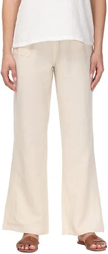 Vista 2 de Soojun Pantalones acampanados con cintura elástica y mezcla de lino para mujer