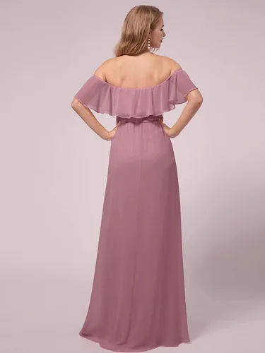 Vista 2 de Ever-Pretty Vestido largo de gasa con volantes y hombros descubiertos para mujer vestido de fiesta de embarazo vestidos de fotografía de maternidad