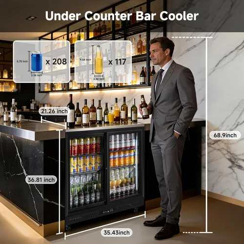 Vista 2 de BODEGA BODEGACOOLER Enfriador de barra trasera, refrigerador comercial de bebidas de 7.7 pies cúbicos con 2 puertas corredizas de vidrio