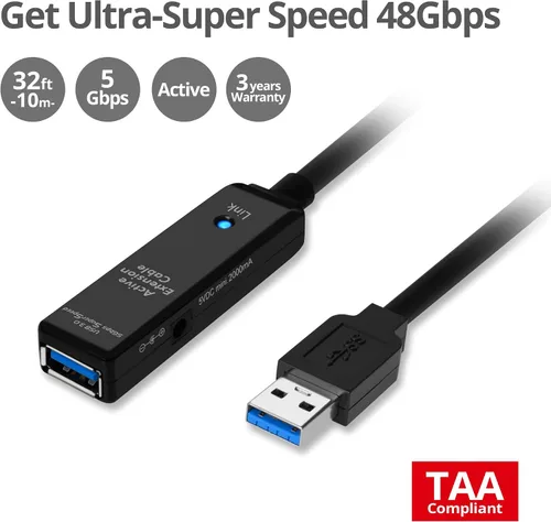 Vista 2 de SIIG Cable repetidor activo USB 3.0 de 33 pies, cable de extensión USB para unidad flash USB, disco duro, realidad virtual, impresora, cámara